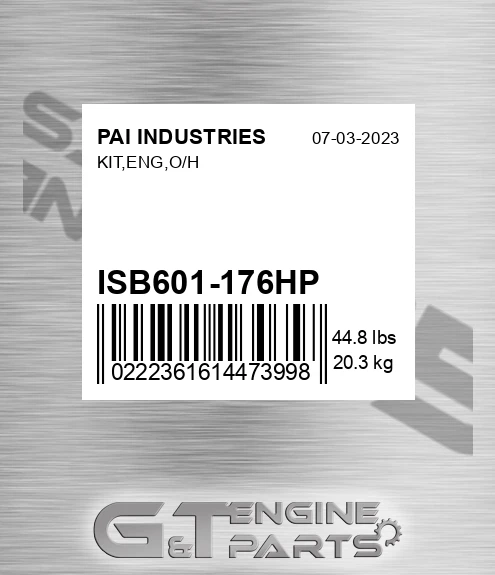 ISB601-176HP Kit,eng,o/h for PAI INDUSTRIES