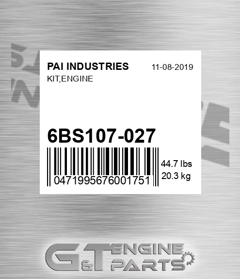 6BS107-027 Kit,engine for PAI INDUSTRIES