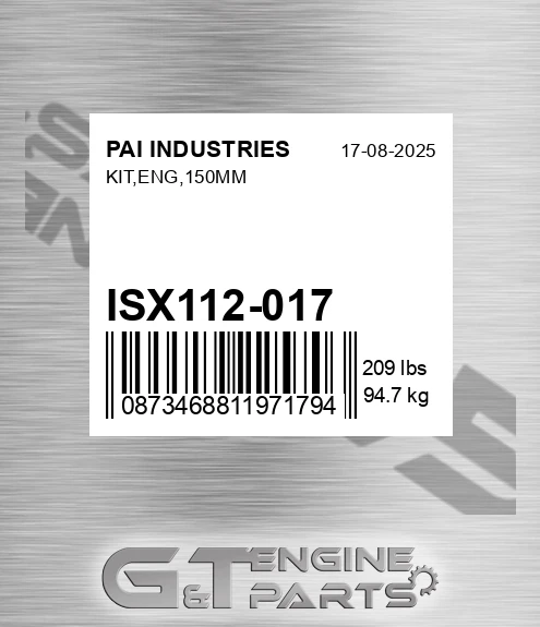 ISX112-017 Kit,eng,150mm for PAI INDUSTRIES