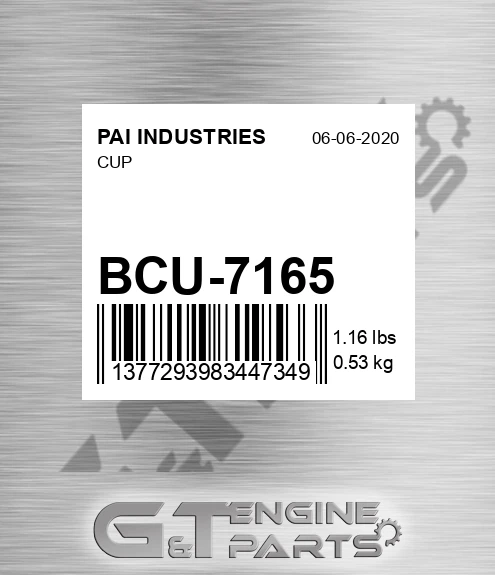 BCU-7165 Cup for PAI INDUSTRIES