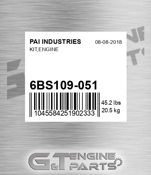 6BS109-051 Kit,engine for PAI INDUSTRIES