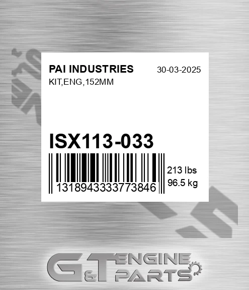 ISX113-033 Kit,eng,152mm for PAI INDUSTRIES