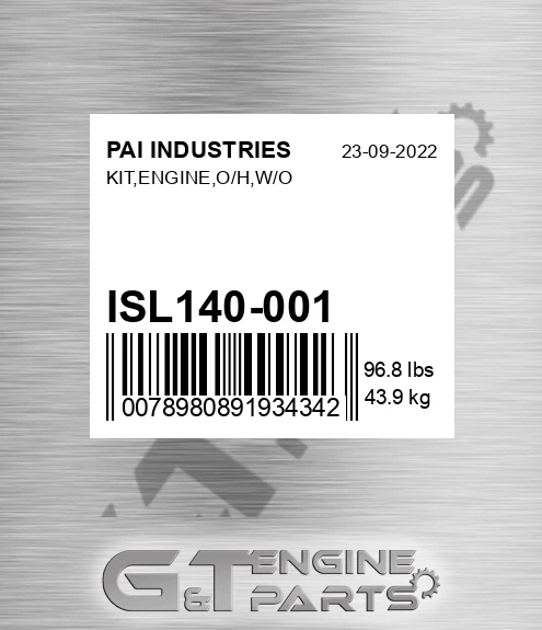 ISL140-001 Kit,engine,o/h,w/o for PAI INDUSTRIES