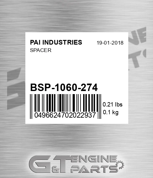 BSP-1060-274 Spacer for PAI INDUSTRIES