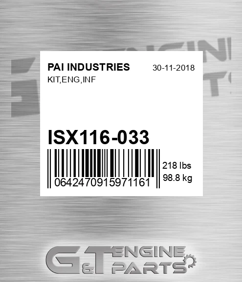 ISX116-033 Kit,eng,inf