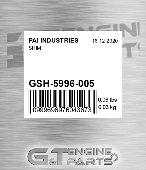 GSH-5996-005 Shim for PAI INDUSTRIES