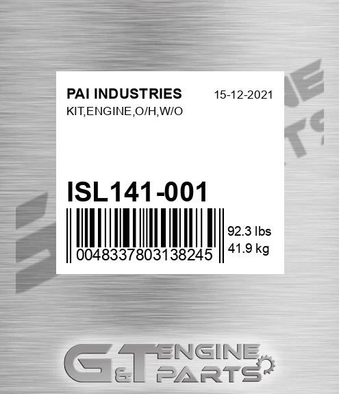 ISL141-001 Kit,engine,o/h,w/o for PAI INDUSTRIES