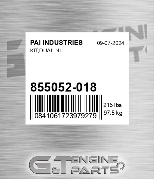 855052-018 Kit,dual-ni for PAI INDUSTRIES