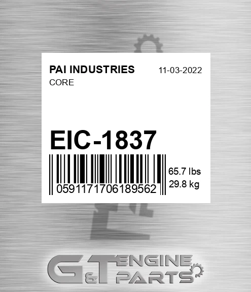 EIC-1837 Core for PAI INDUSTRIES