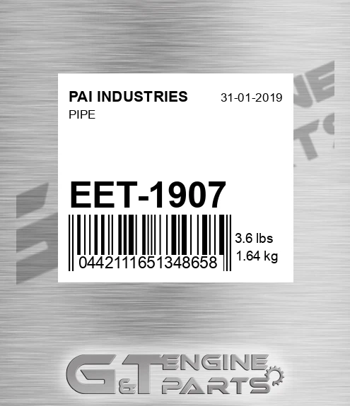 EET-1907 Pipe for PAI INDUSTRIES