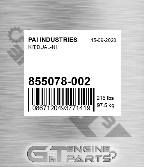 855078-002 Kit,dual-ni for PAI INDUSTRIES