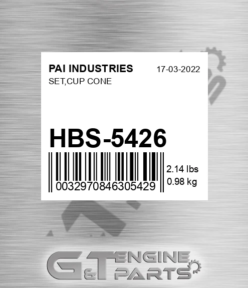HBS-5426 Set,cup Cone for PAI INDUSTRIES