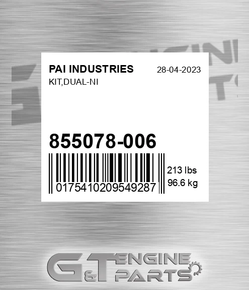855078-006 Kit,dual-ni for PAI INDUSTRIES