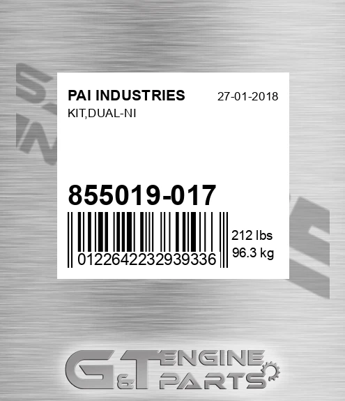 855019-017 Kit,dual-ni for PAI INDUSTRIES