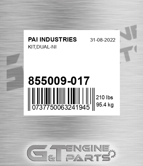 855009-017 Kit,dual-ni for PAI INDUSTRIES