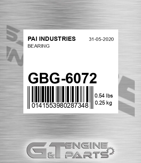 GBG-6072 Bearing for PAI INDUSTRIES
