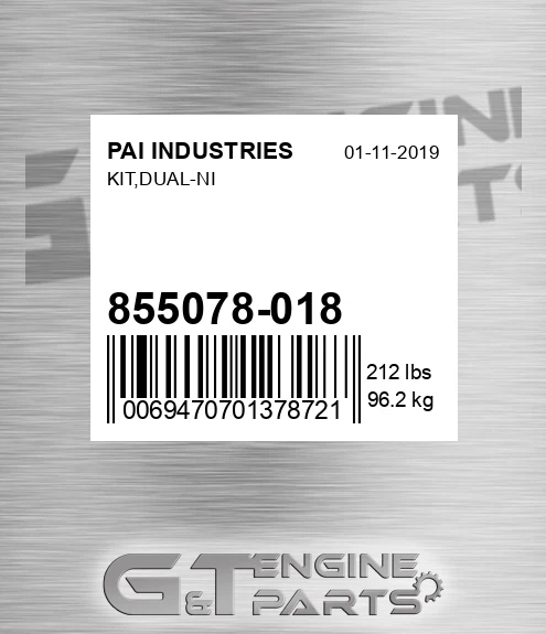 855078-018 Kit,dual-ni for PAI INDUSTRIES