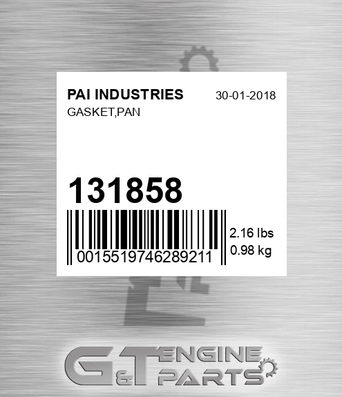 131858 Gasket,pan for PAI INDUSTRIES