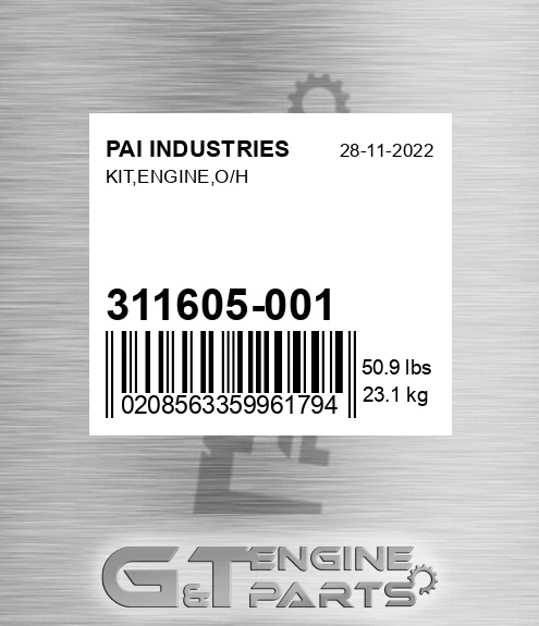 311605-001 Kit,engine,o/h for PAI INDUSTRIES