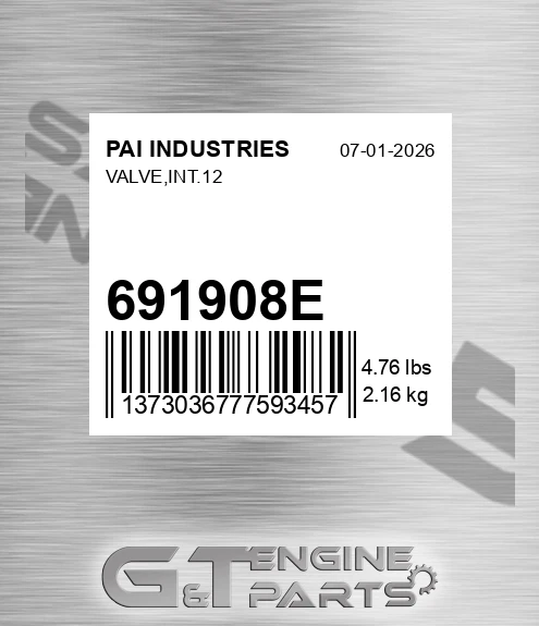 691908E Valve,int.12 for PAI INDUSTRIES