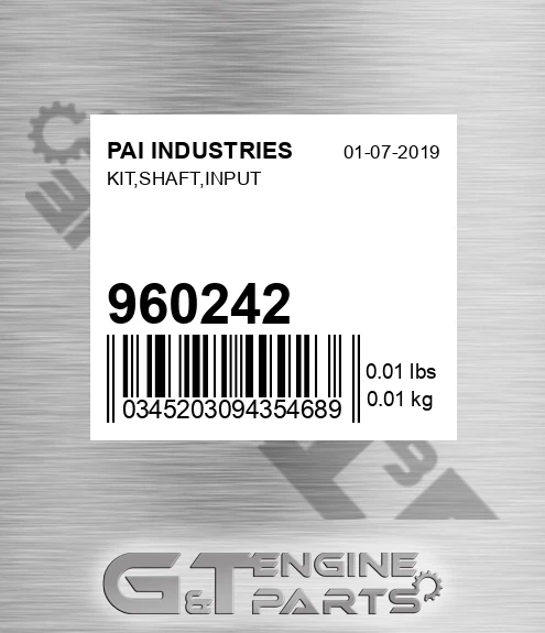 960242 PAI INDUSTRIES Kit,shaft,input