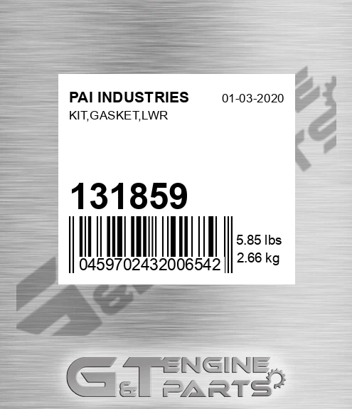 131859 Kit,gasket,lwr for PAI INDUSTRIES
