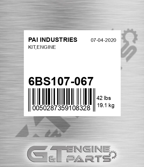 6BS107-067 Kit,engine for PAI INDUSTRIES