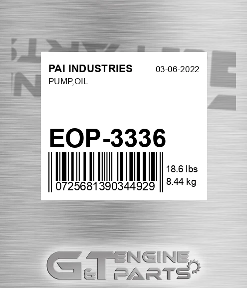 EOP-3336 Pump,oil for PAI INDUSTRIES