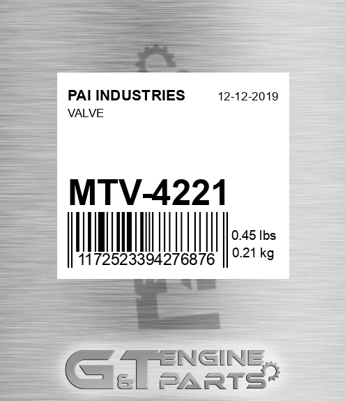 MTV-4221 Valve for PAI INDUSTRIES
