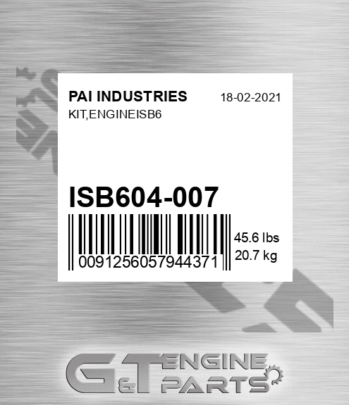 ISB604-007 Kit,engineisb6 for PAI INDUSTRIES