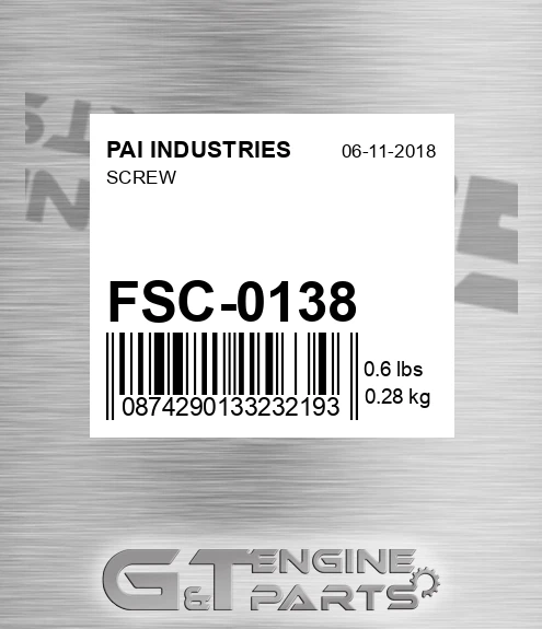 FSC-0138 Screw for PAI INDUSTRIES