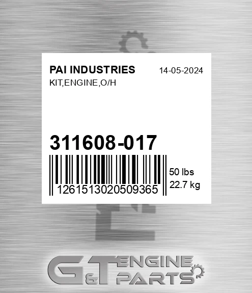 311608-017 Kit,engine,o/h for PAI INDUSTRIES
