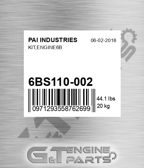 6BS110-002 Kit,engine6b for PAI INDUSTRIES