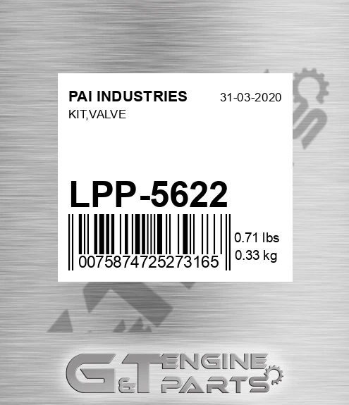 LPP-5622 Kit,valve for PAI INDUSTRIES