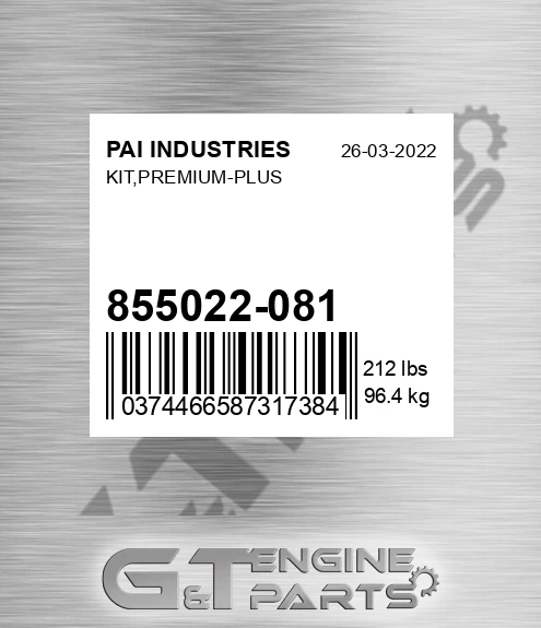 855022-081 Kit,premium-plus for PAI INDUSTRIES