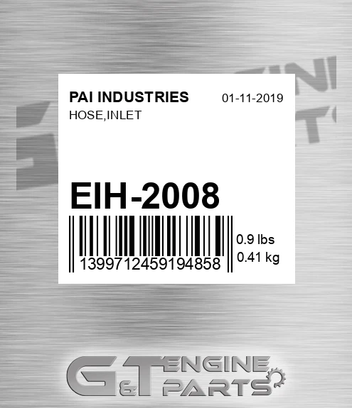 EIH-2008 Hose,inlet for PAI INDUSTRIES