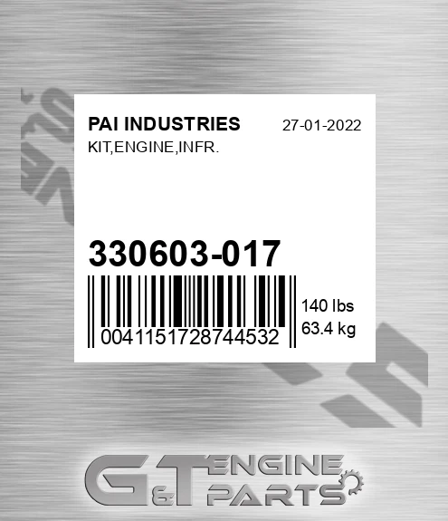 330603-017 Kit,engine,infr. for PAI INDUSTRIES