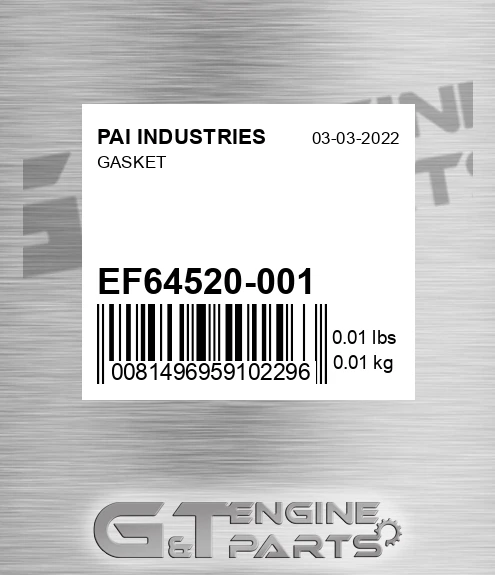 EF64520-001 Gasket for PAI INDUSTRIES