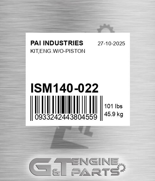 ISM140-022 Kit,eng.w/o-piston for PAI INDUSTRIES