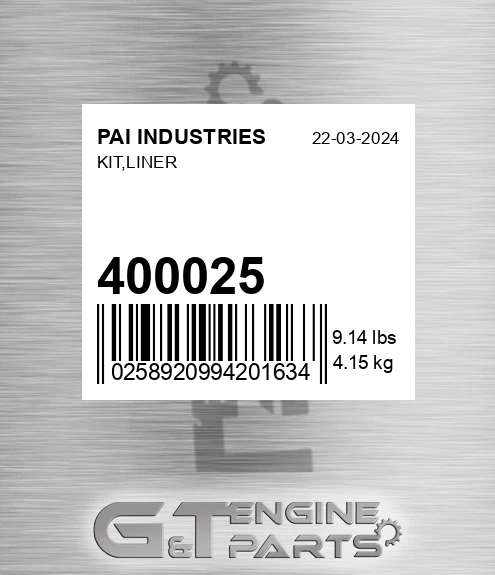 400025 PAI INDUSTRIES Kit,liner