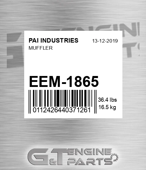 EEM-1865 Muffler for PAI INDUSTRIES