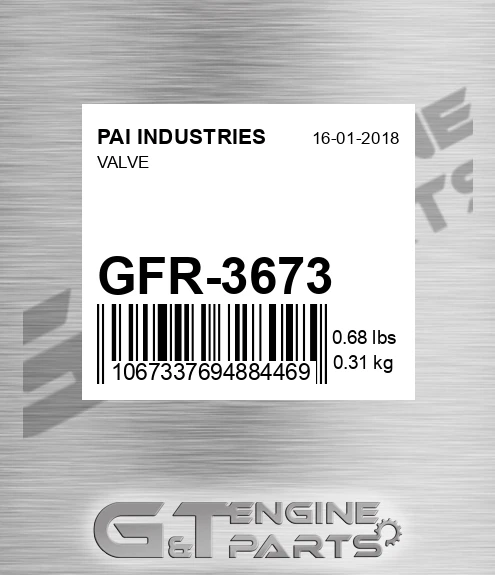 GFR-3673 Valve for PAI INDUSTRIES