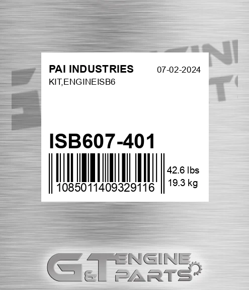 ISB607-401 Kit,engineisb6 for PAI INDUSTRIES