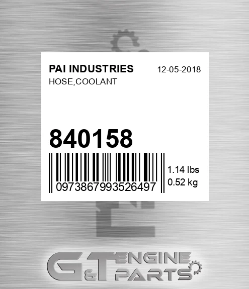 840158 Hose,coolant for PAI INDUSTRIES