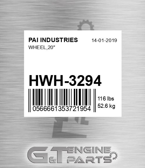 HWH-3294 Wheel,20" for PAI INDUSTRIES