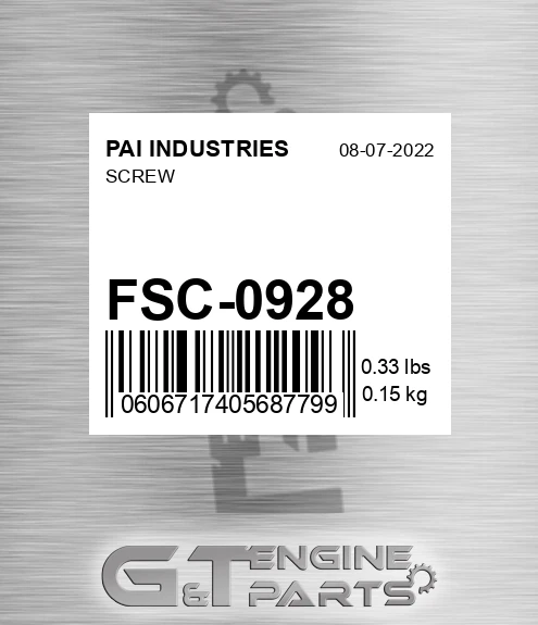FSC-0928 Screw for PAI INDUSTRIES