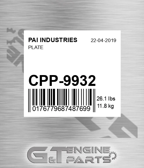 CPP-9932 PAI INDUSTRIES Plate