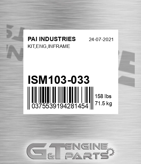 ISM103-033 Kit,eng,inframe for PAI INDUSTRIES