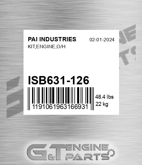 ISB631-126 Kit,engine,o/h for PAI INDUSTRIES