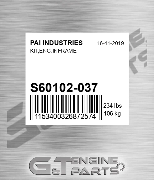 S60102-037 Kit,eng.inframe for PAI INDUSTRIES